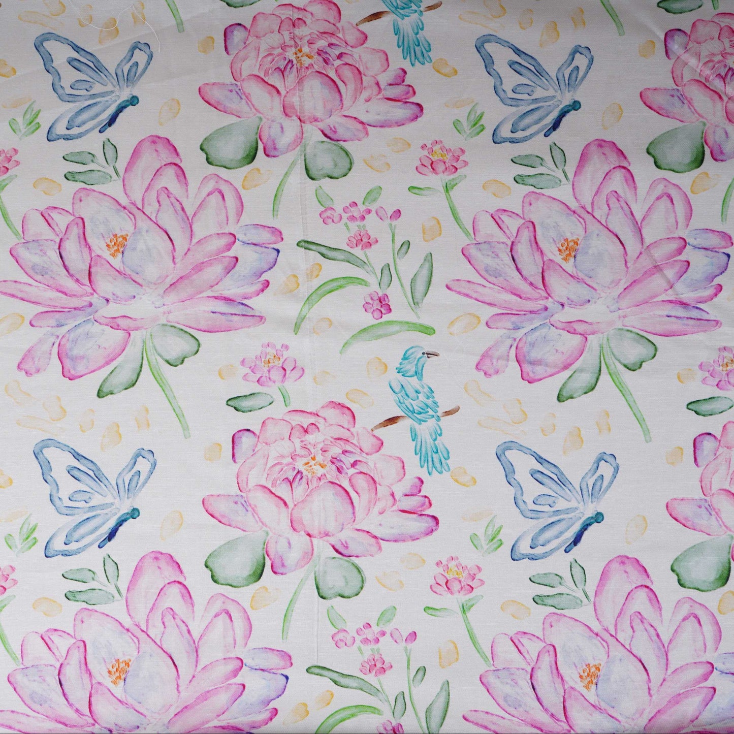 Off White Floral Print Satin Linen Fabric MT-30987