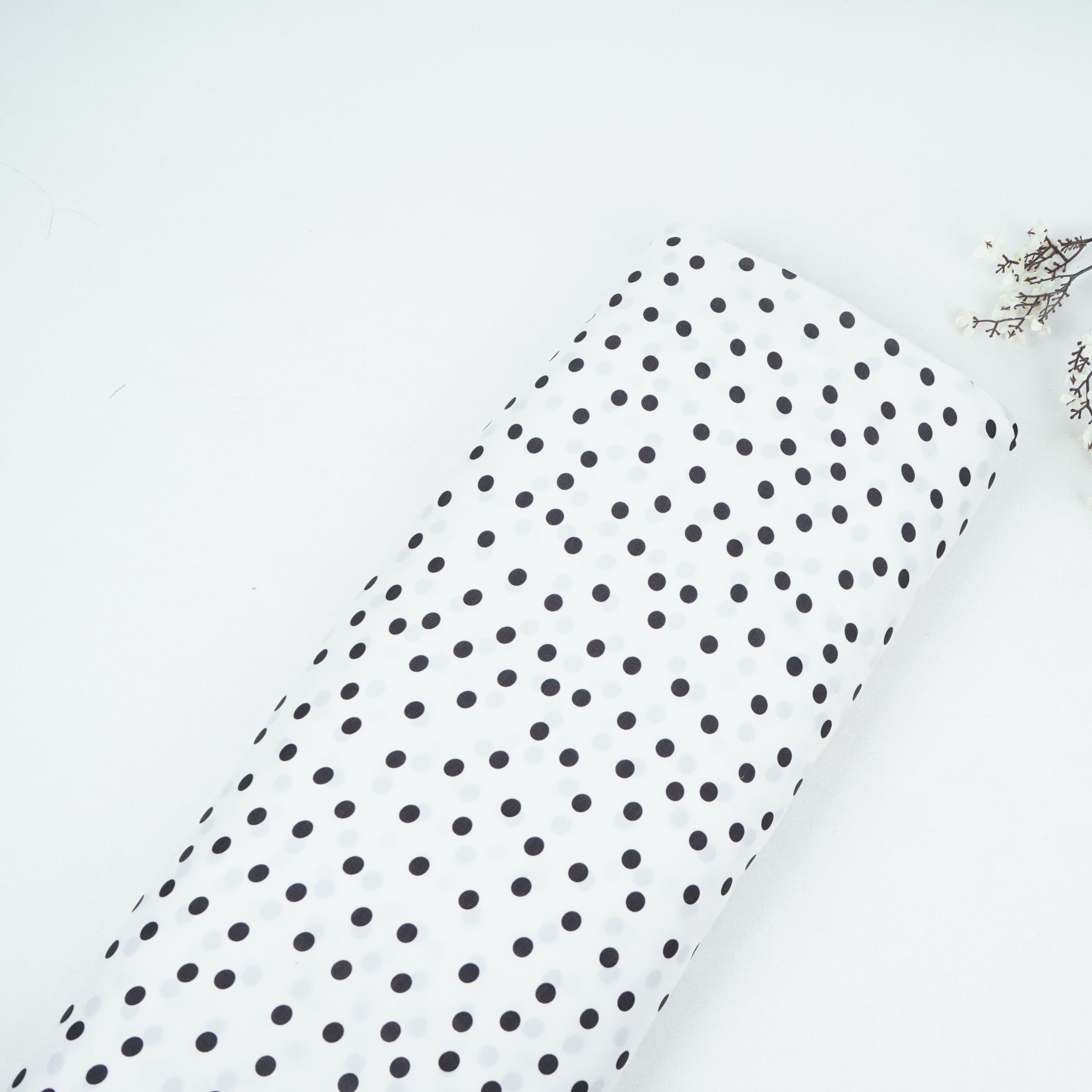 White & Black Polka Dot Twill Satin Fabric VP-32441 - TradeUNO
