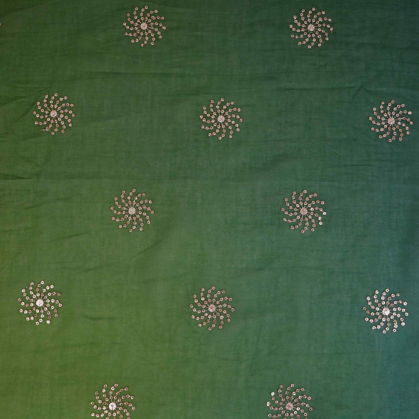 Light & Dark Green 4D Geometrical Sequins Embroidery Malai Chanderi Fabric VF-32320