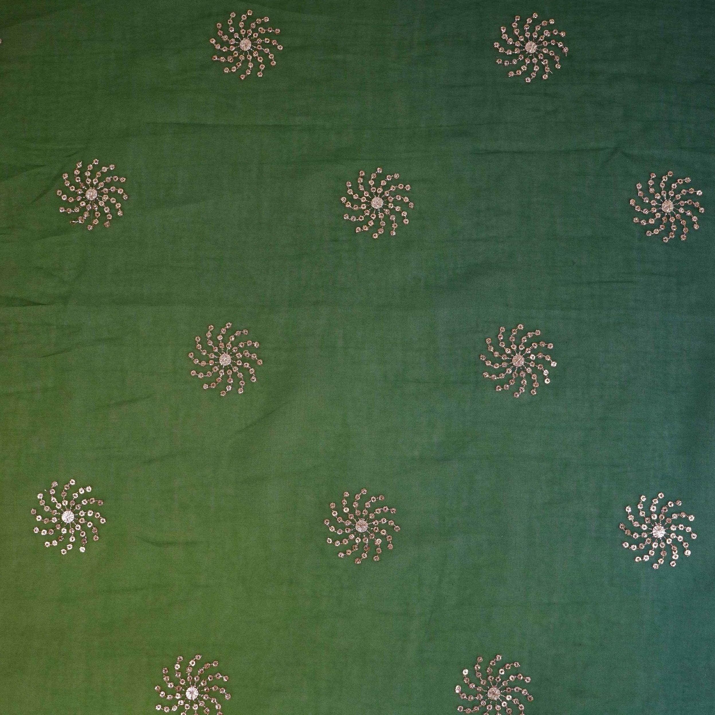 Light & Dark Green 4D Geometrical Sequins Embroidery Malai Chanderi Fabric VF-32320 - TradeUNO