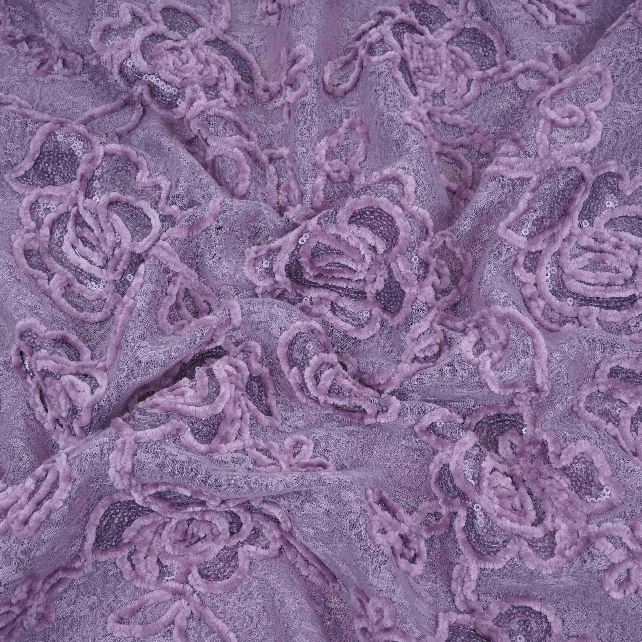 Lavender Velvet Work Floral Embroidery Lace Fabric LI-32211 - TradeUNO