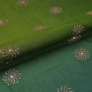 Light & Dark Green 4D Geometrical Sequins Embroidery Malai Chanderi Fabric VF-32320 - TradeUNO