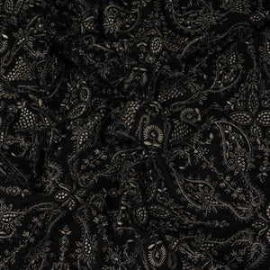 Black Kashmiri Paisley Jaal Embroidery Chinon Fabric DR-32384 - TradeUNO