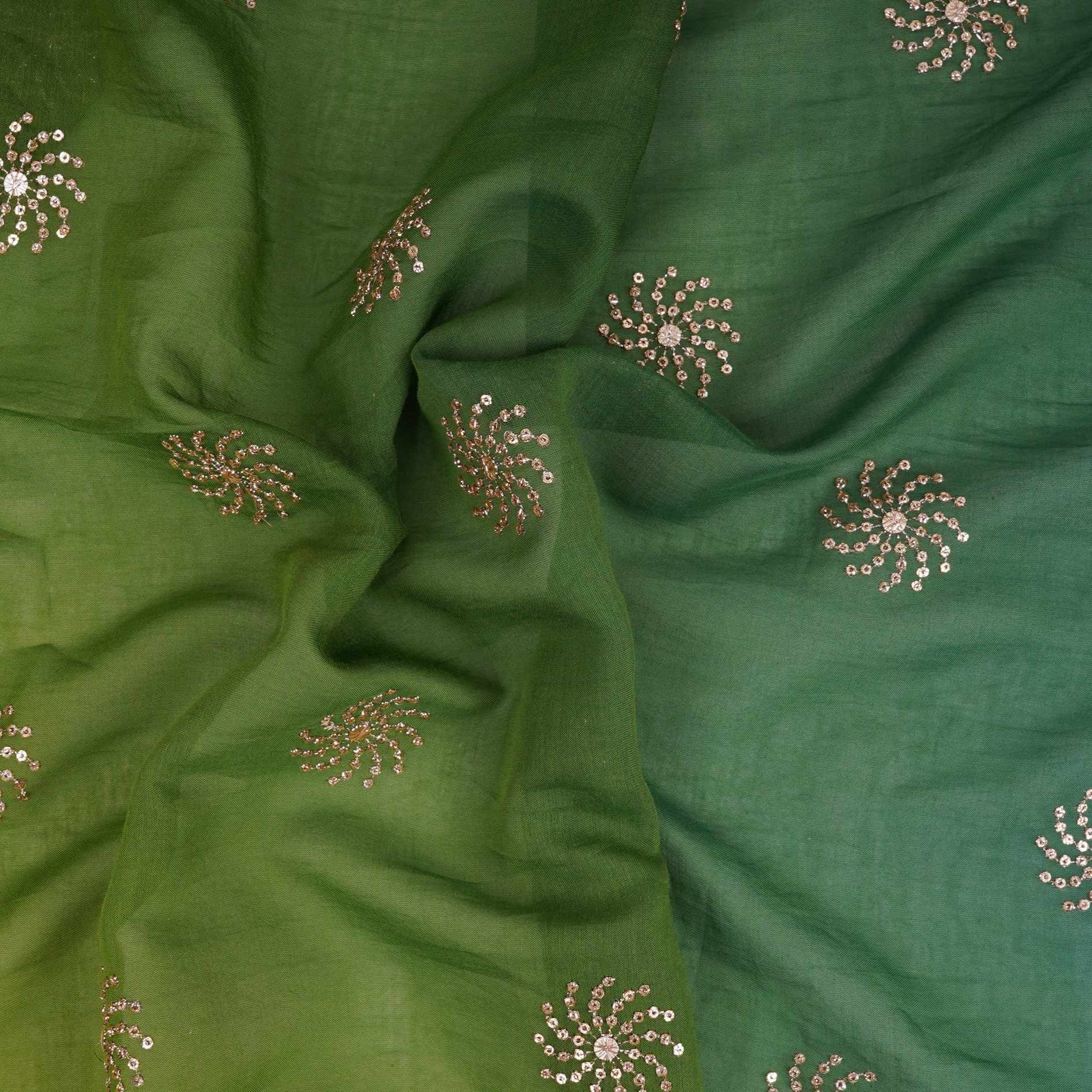 Light & Dark Green 4D Geometrical Sequins Embroidery Malai Chanderi Fabric VF-32320 - TradeUNO