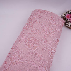 Peach Velvet Work Floral Embroidery Lace Fabric LI-32210 - TradeUNO