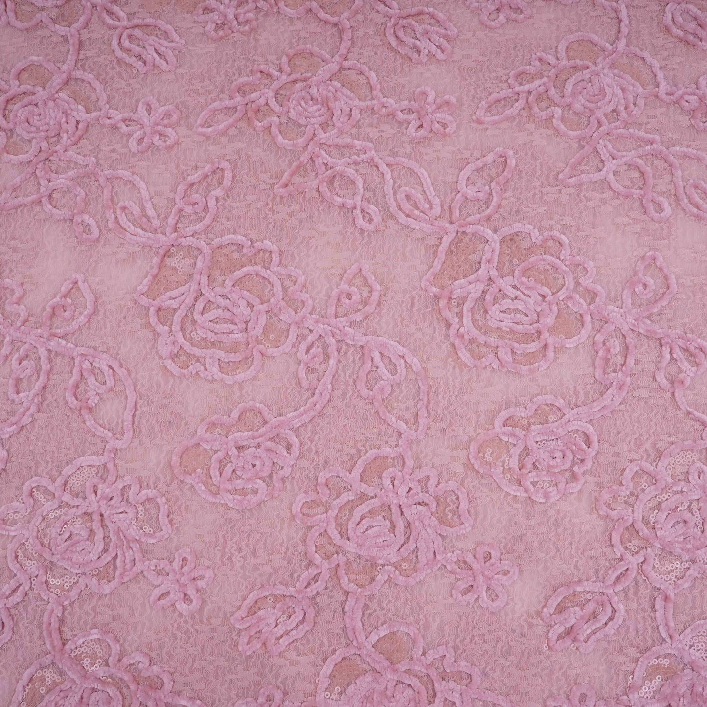 Peach Velvet Work Floral Embroidery Lace Fabric LI-32210