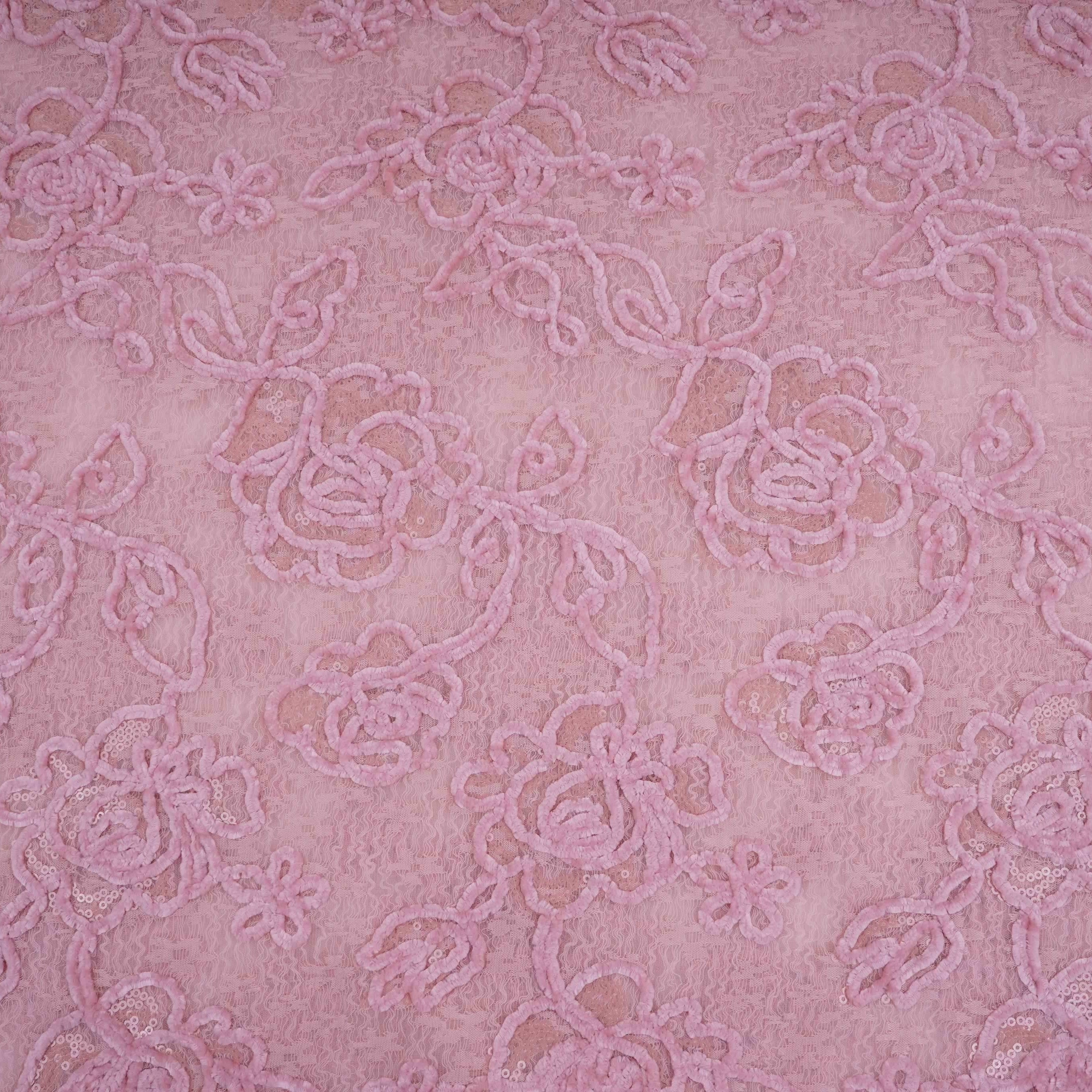 Peach Velvet Work Floral Embroidery Lace Fabric LI-32210 - TradeUNO