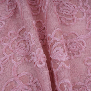 Peach Velvet Work Floral Embroidery Lace Fabric LI-32210 - TradeUNO