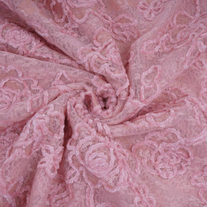Peach Velvet Work Floral Embroidery Lace Fabric LI-32210 - TradeUNO