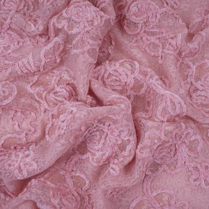 Peach Velvet Work Floral Embroidery Lace Fabric LI-32210 - TradeUNO