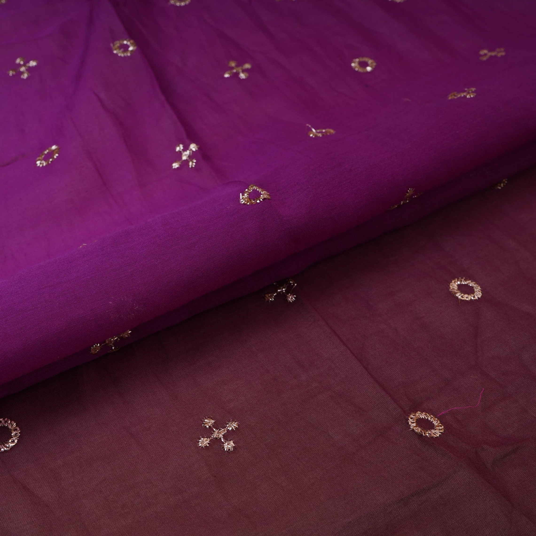 Wine With Olive Green 4D Geometrical Sequins Embroidery Malai Chanderi Fabric VF-32324 - TradeUNO