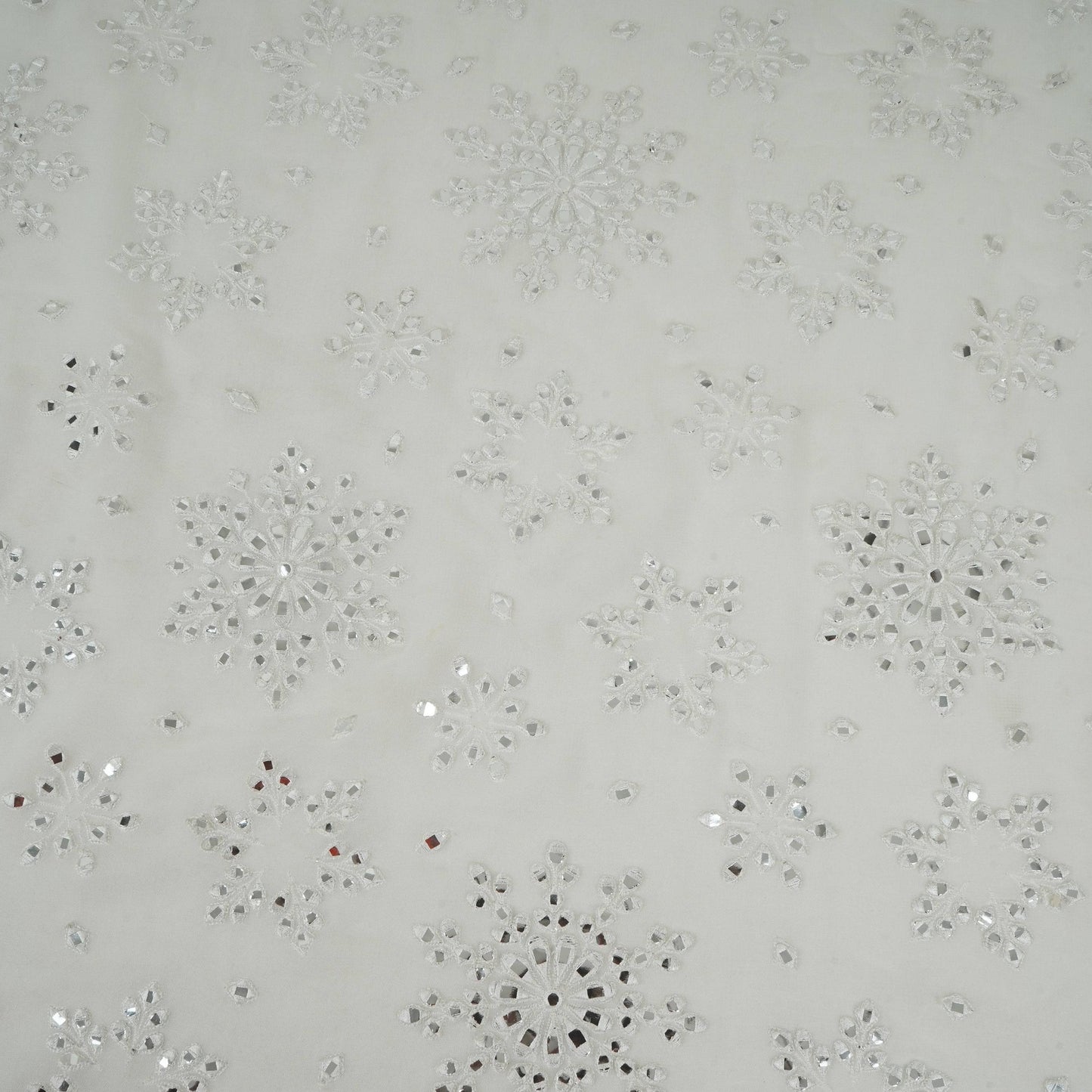 White Dyeable Mirror Thread Embroidery Georgette Fabric DR-32390