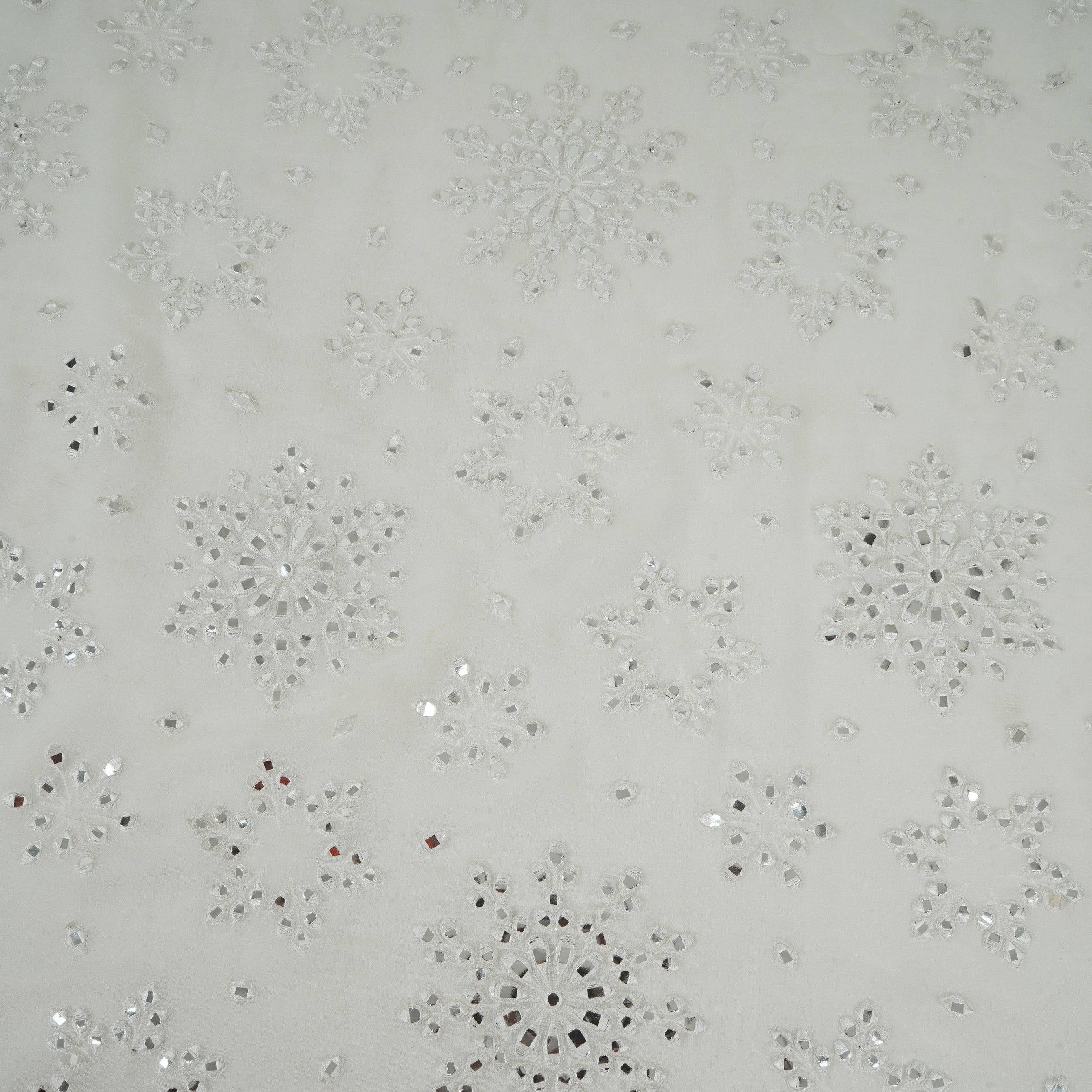 White Dyeable Mirror Thread Embroidery Georgette Fabric DR-32390 - TradeUNO