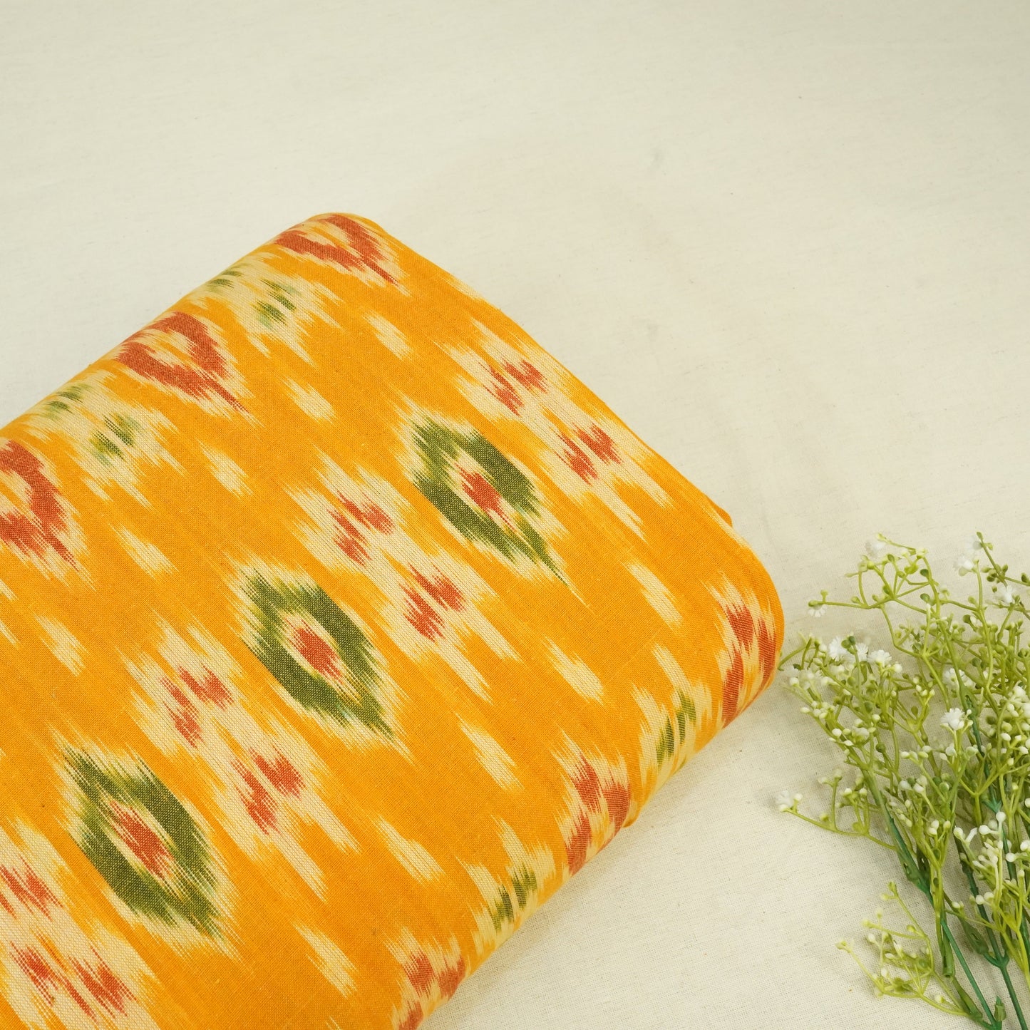 Mustard Ikkat Print Cotton Fabric 19942