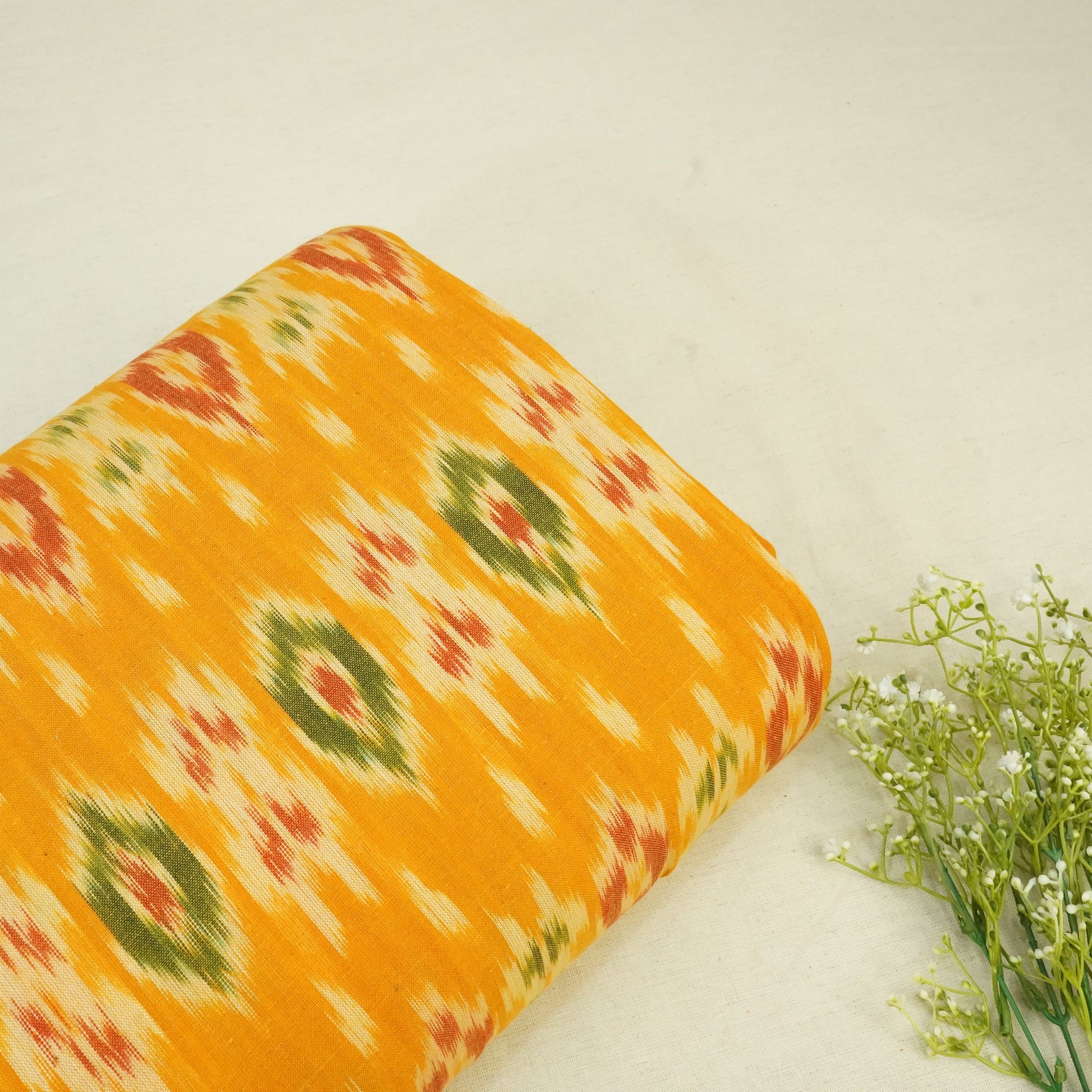 Mustard Ikkat Print Cotton Fabric 19942