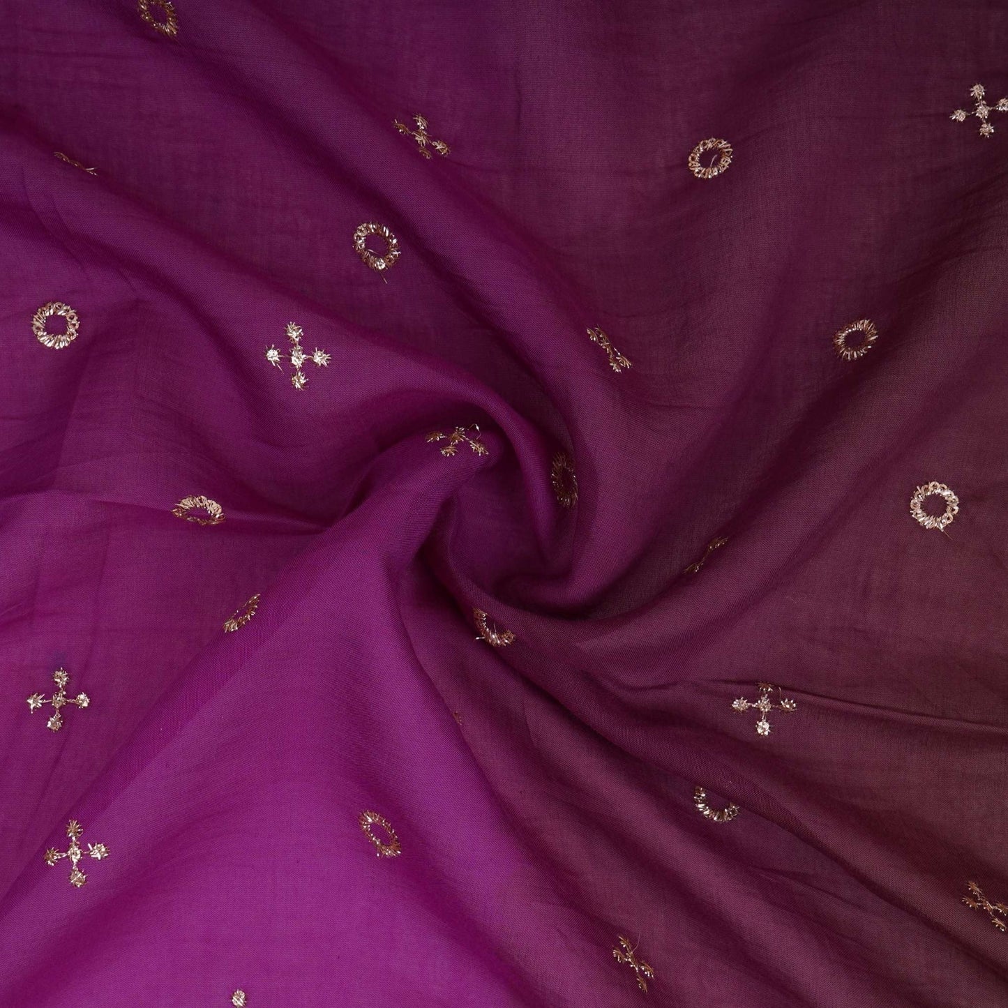 Wine With Olive Green 4D Geometrical Sequins Embroidery Malai Chanderi Fabric VF-32324