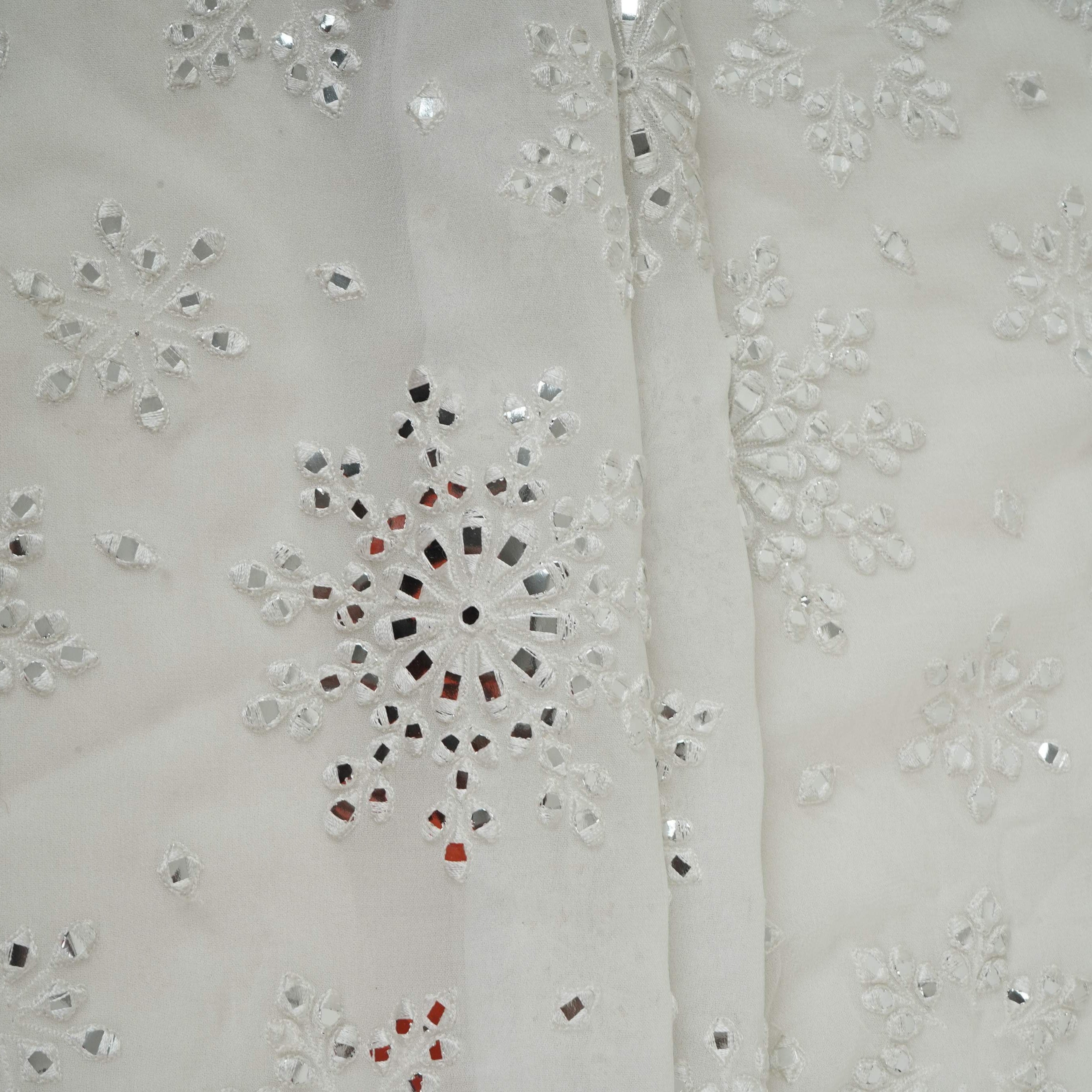 White Dyeable Mirror Thread Embroidery Georgette Fabric DR-32390 - TradeUNO