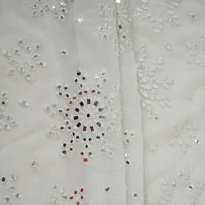 White Dyeable Mirror Thread Embroidery Georgette Fabric DR-32390 - TradeUNO