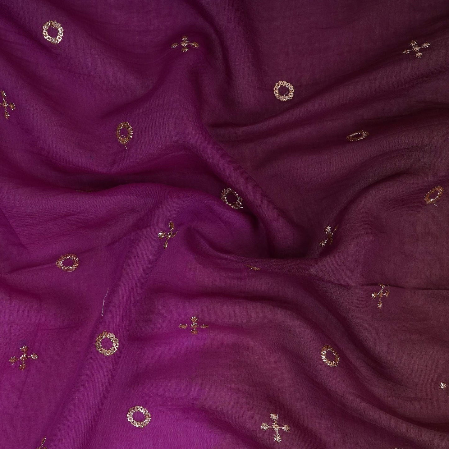Wine With Olive Green 4D Geometrical Sequins Embroidery Malai Chanderi Fabric VF-32324