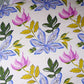 Cream Floral Print Satin Linen Fabric MT-30981