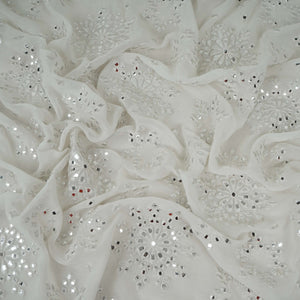 White Dyeable Mirror Thread Embroidery Georgette Fabric DR-32390 - TradeUNO