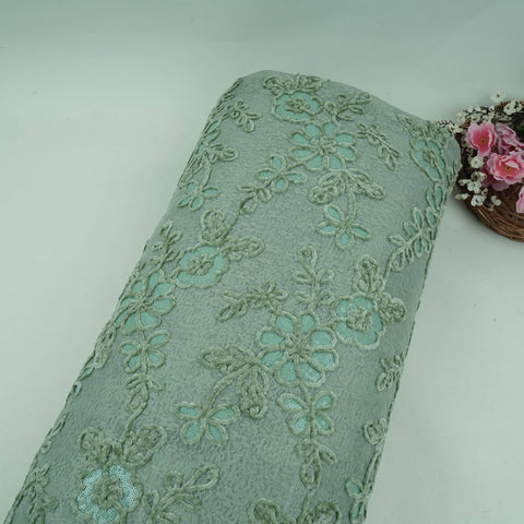 Green Velvet Work Floral Embroidery Lace Fabric LI-32212