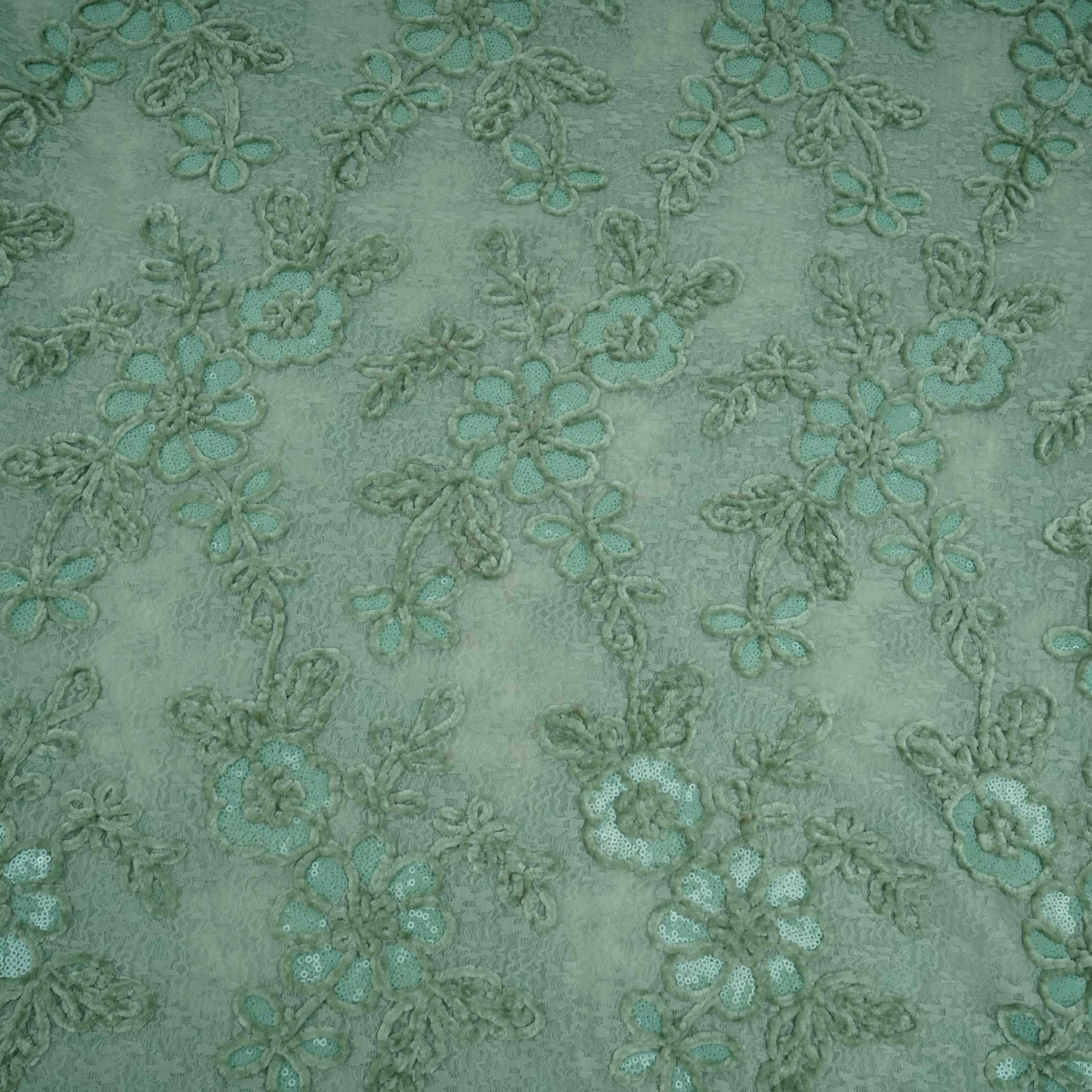 Green Velvet Work Floral Embroidery Lace Fabric LI-32212