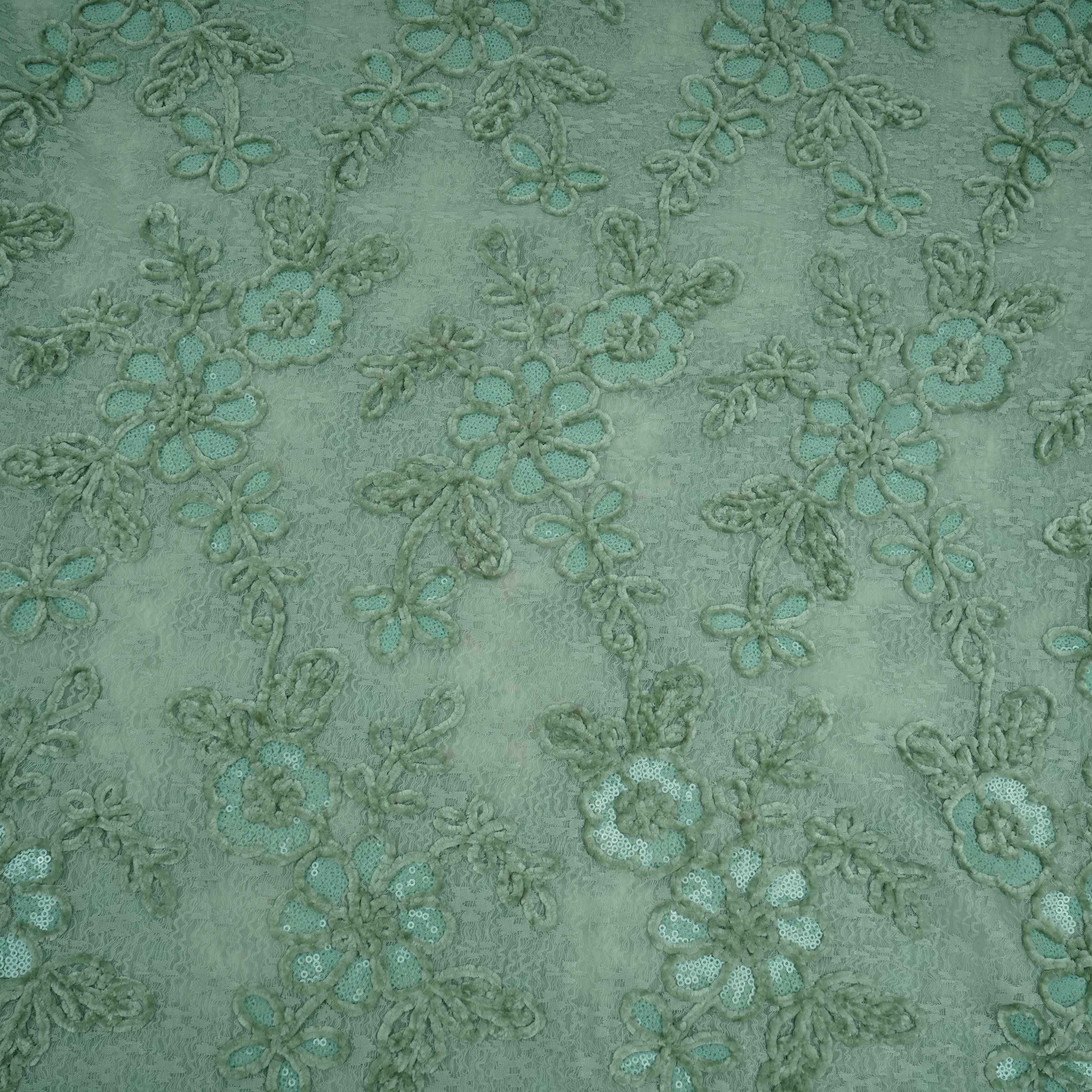 Green Velvet Work Floral Embroidery Lace Fabric LI-32212 - TradeUNO