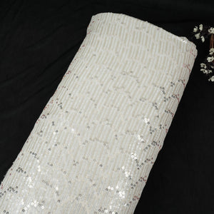 White Dyeable Sequins Embroidery Georgette Fabric DR-32402 - TradeUNO