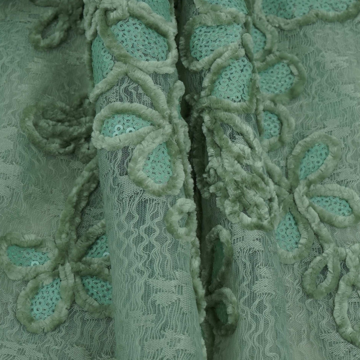 Green Velvet Work Floral Embroidery Lace Fabric LI-32212