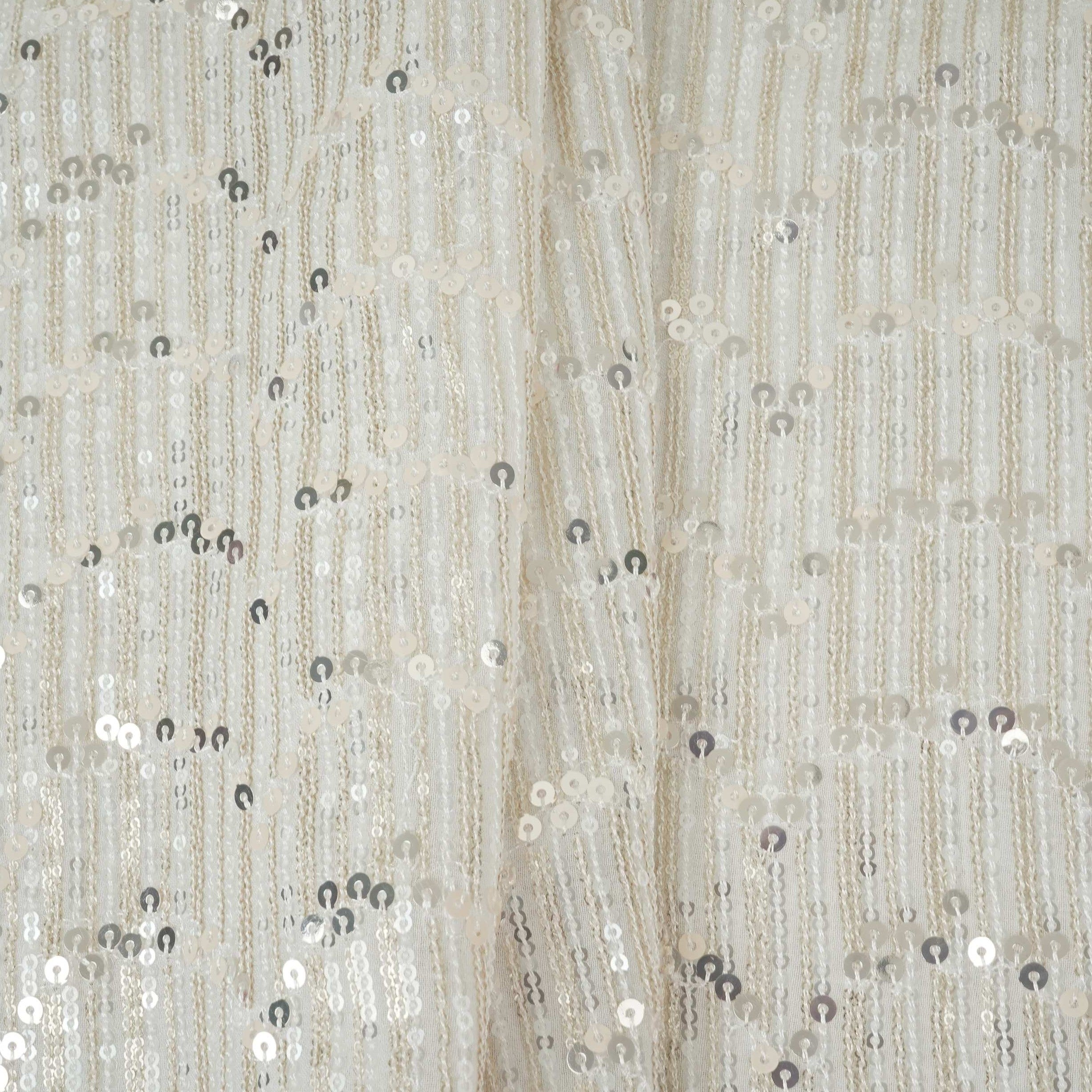 White Dyeable Sequins Embroidery Georgette Fabric DR-32402 - TradeUNO