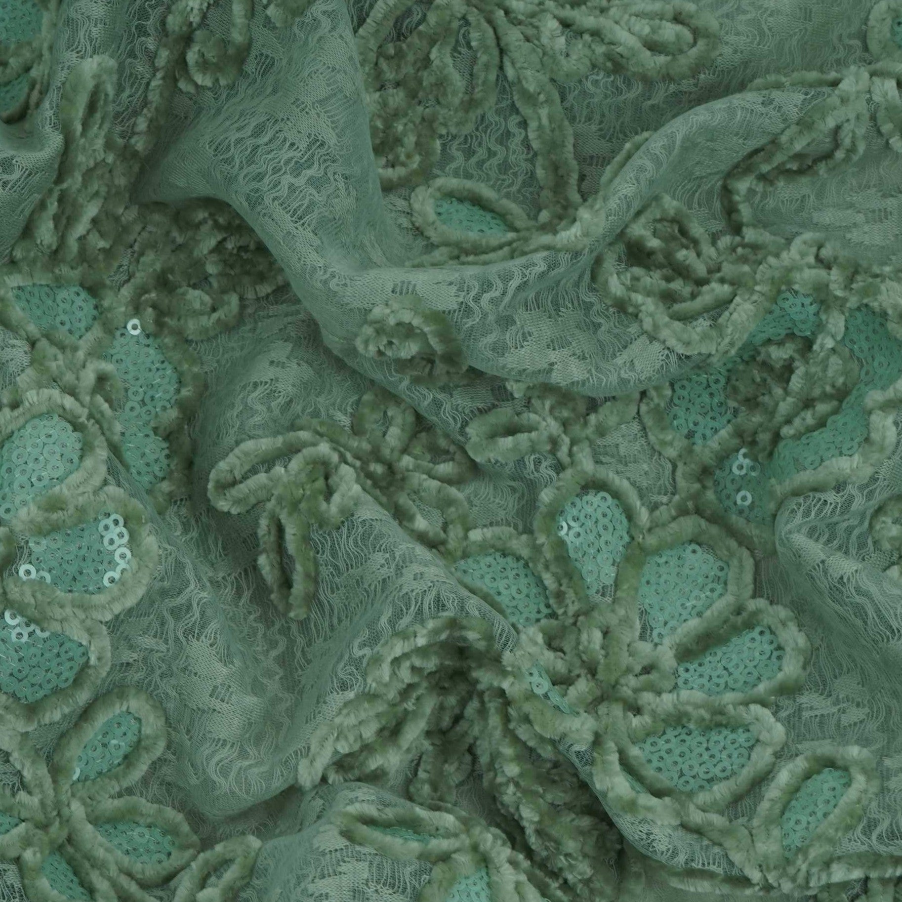 Green Velvet Work Floral Embroidery Lace Fabric LI-32212 - TradeUNO
