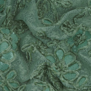 Green Velvet Work Floral Embroidery Lace Fabric LI-32212 - TradeUNO