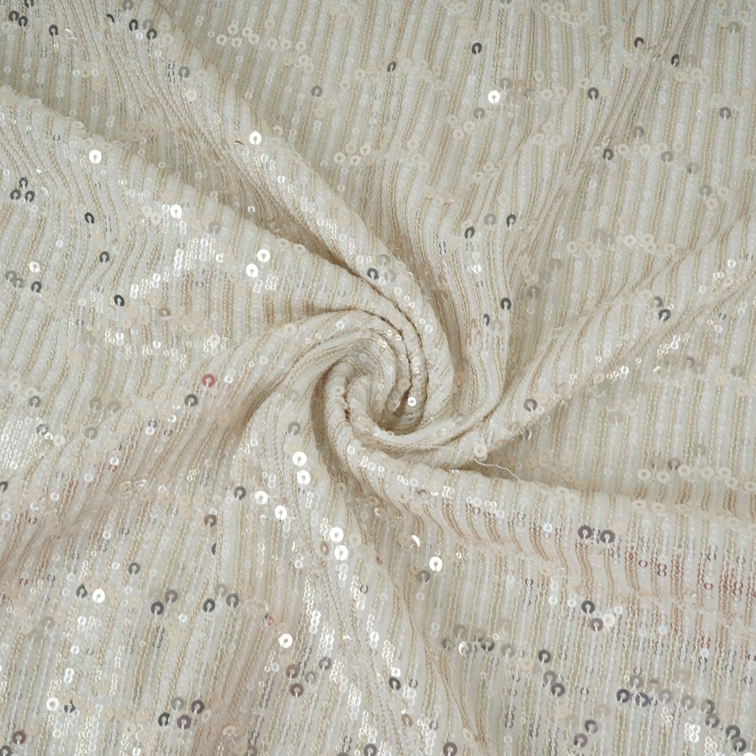 White Dyeable Sequins Embroidery Georgette Fabric DR-32402 - TradeUNO