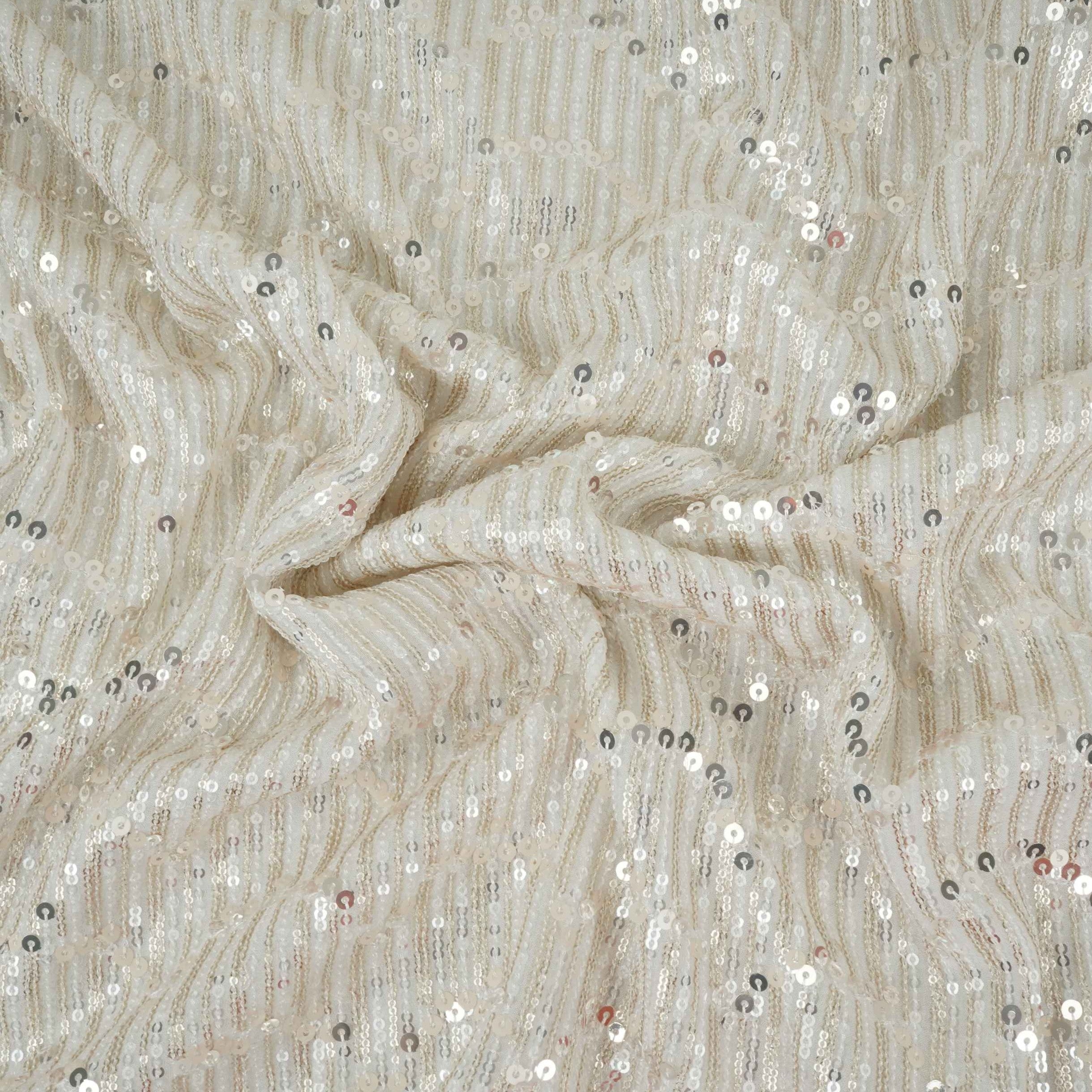 White Dyeable Sequins Embroidery Georgette Fabric DR-32402 - TradeUNO