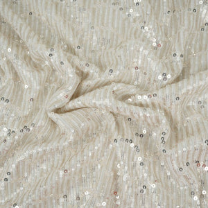 White Dyeable Sequins Embroidery Georgette Fabric DR-32402 - TradeUNO