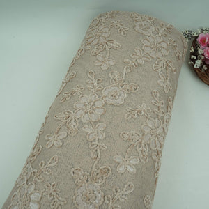 Beige Velvet Work Floral Embroidery Lace Fabric LI-32209 - TradeUNO