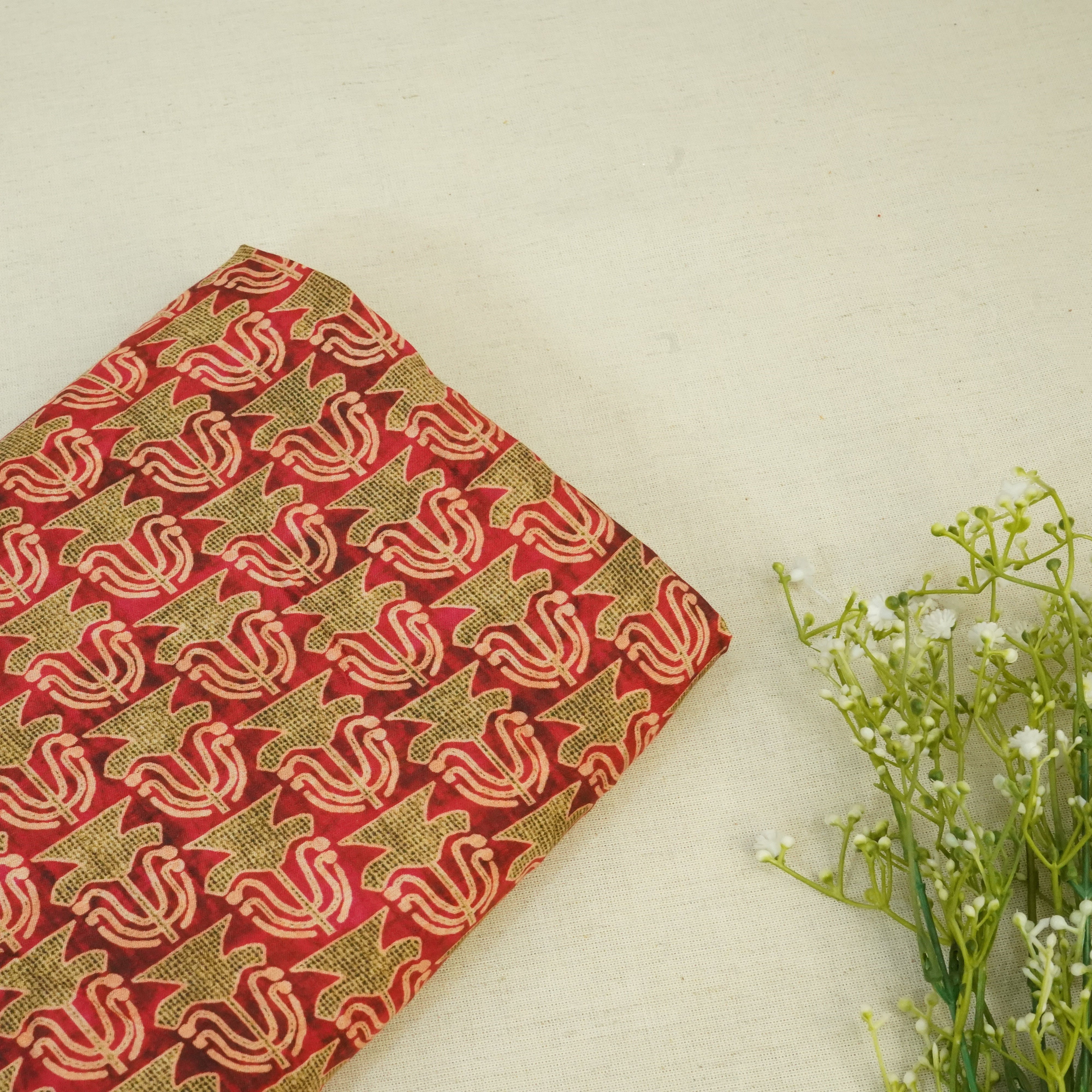 Red Abstract Print Muslin Fabric 15728