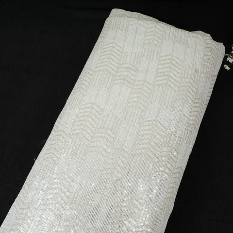 White Dyeable Chevron Sequins Embroidery Georgette Fabric DR-32401