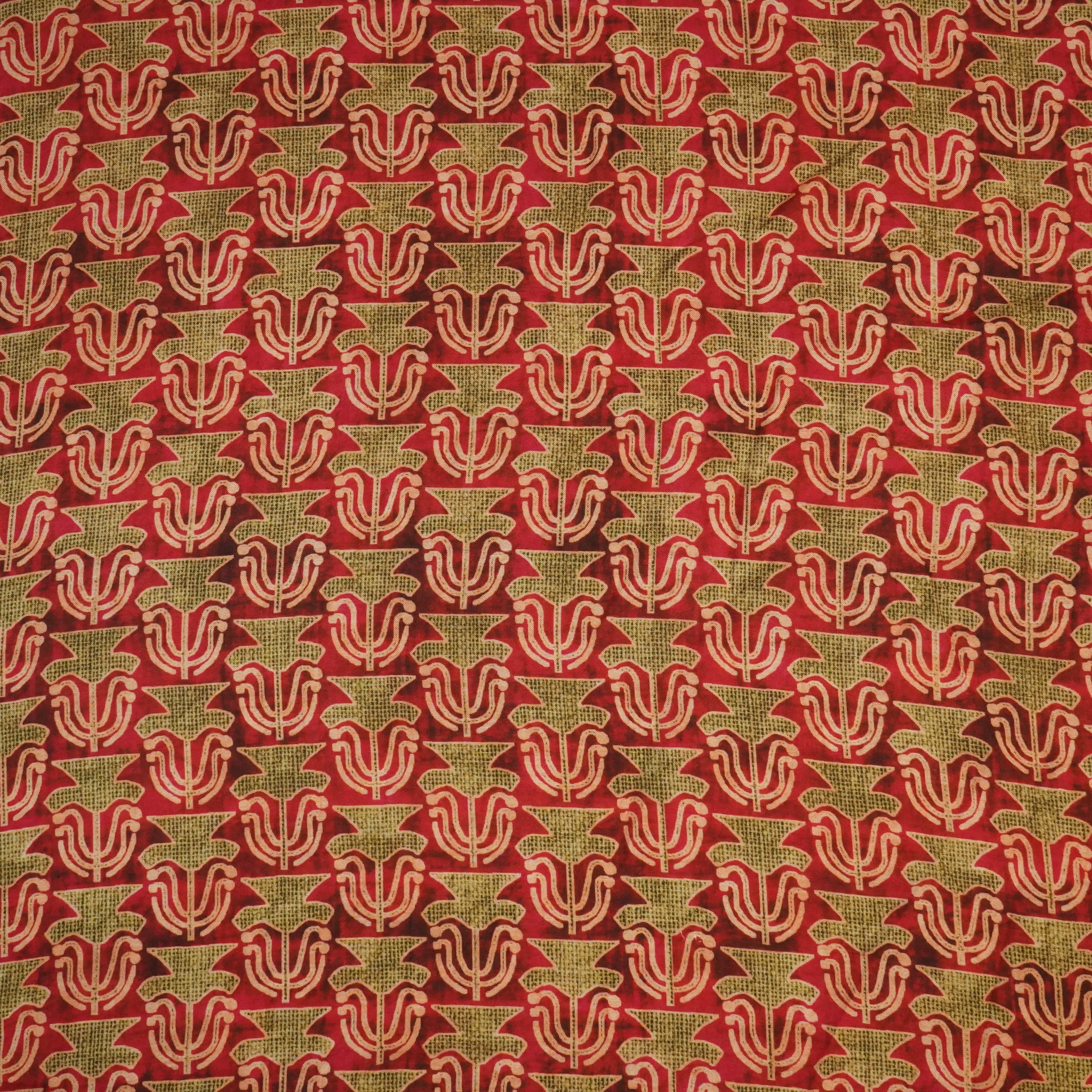 Red Abstract Print Muslin Fabric 15728