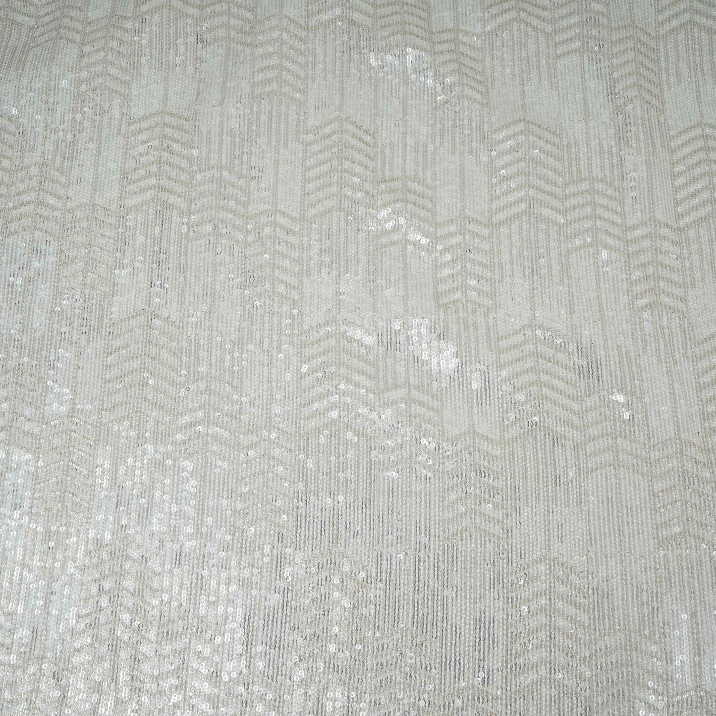 White Dyeable Chevron Sequins Embroidery Georgette Fabric DR-32401