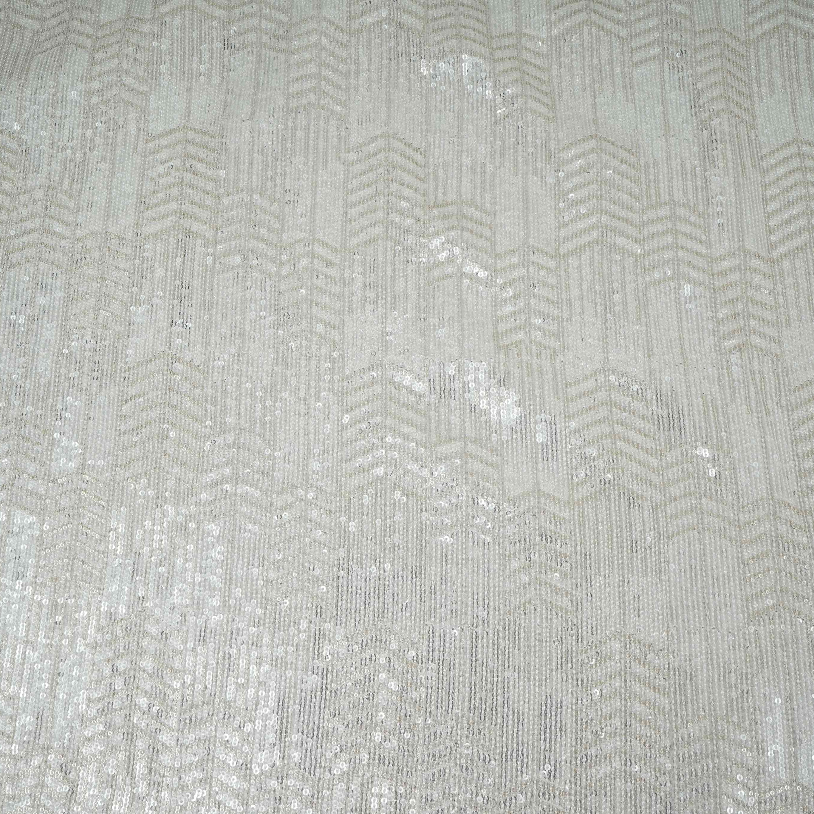 White Dyeable Chevron Sequins Embroidery Georgette Fabric DR-32401 - TradeUNO