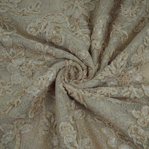 Beige Velvet Work Floral Embroidery Lace Fabric LI-32209 - TradeUNO