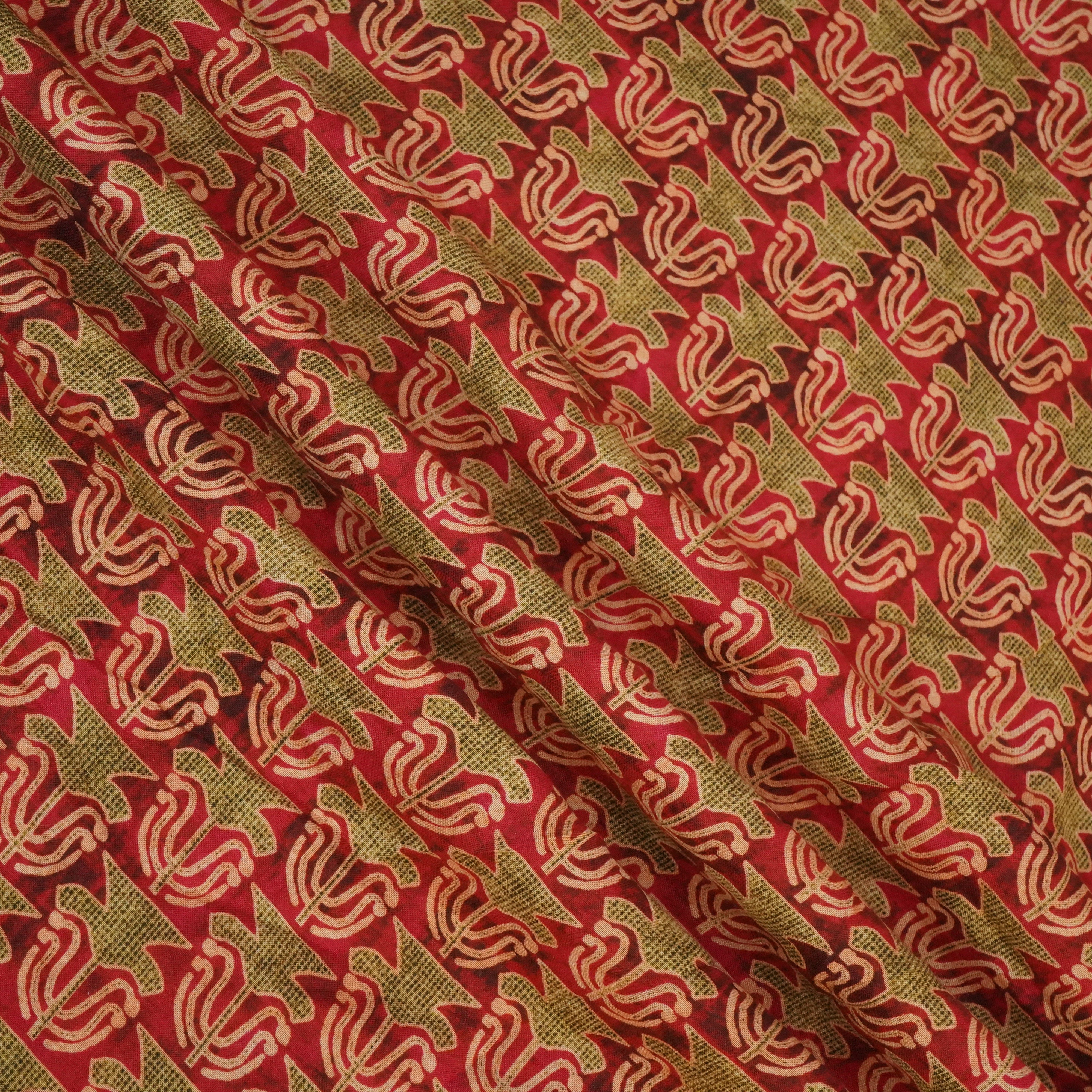 Red Abstract Print Muslin Fabric 15728