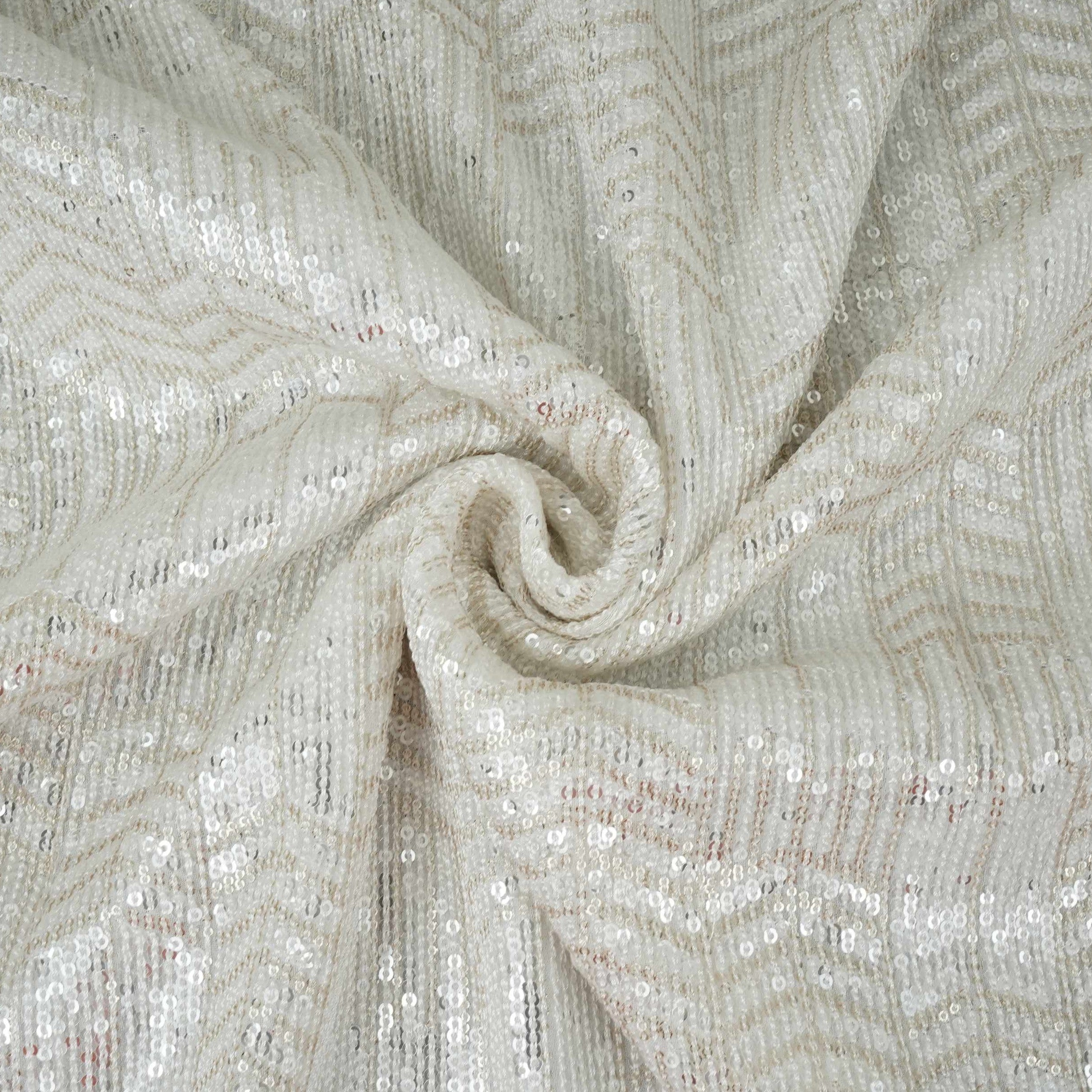 White Dyeable Chevron Sequins Embroidery Georgette Fabric DR-32401 - TradeUNO