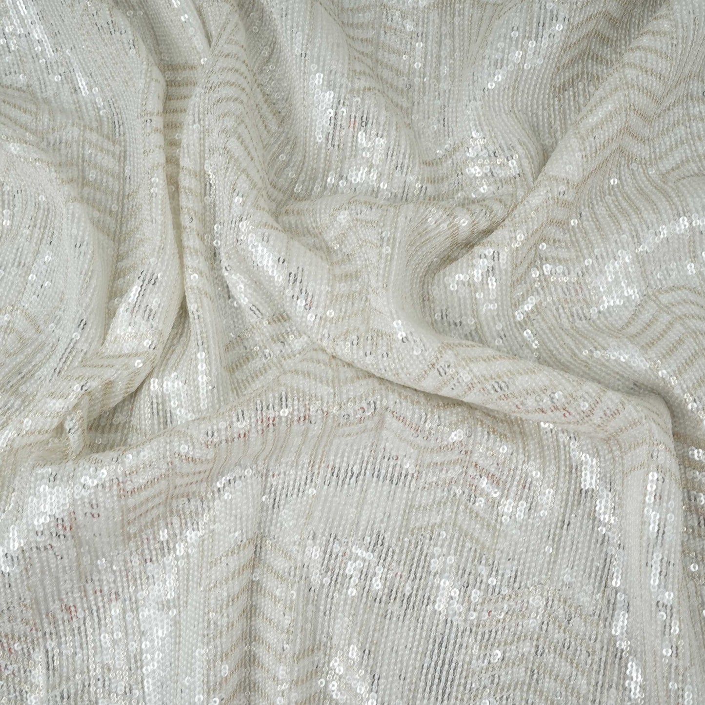 White Dyeable Chevron Sequins Embroidery Georgette Fabric DR-32401