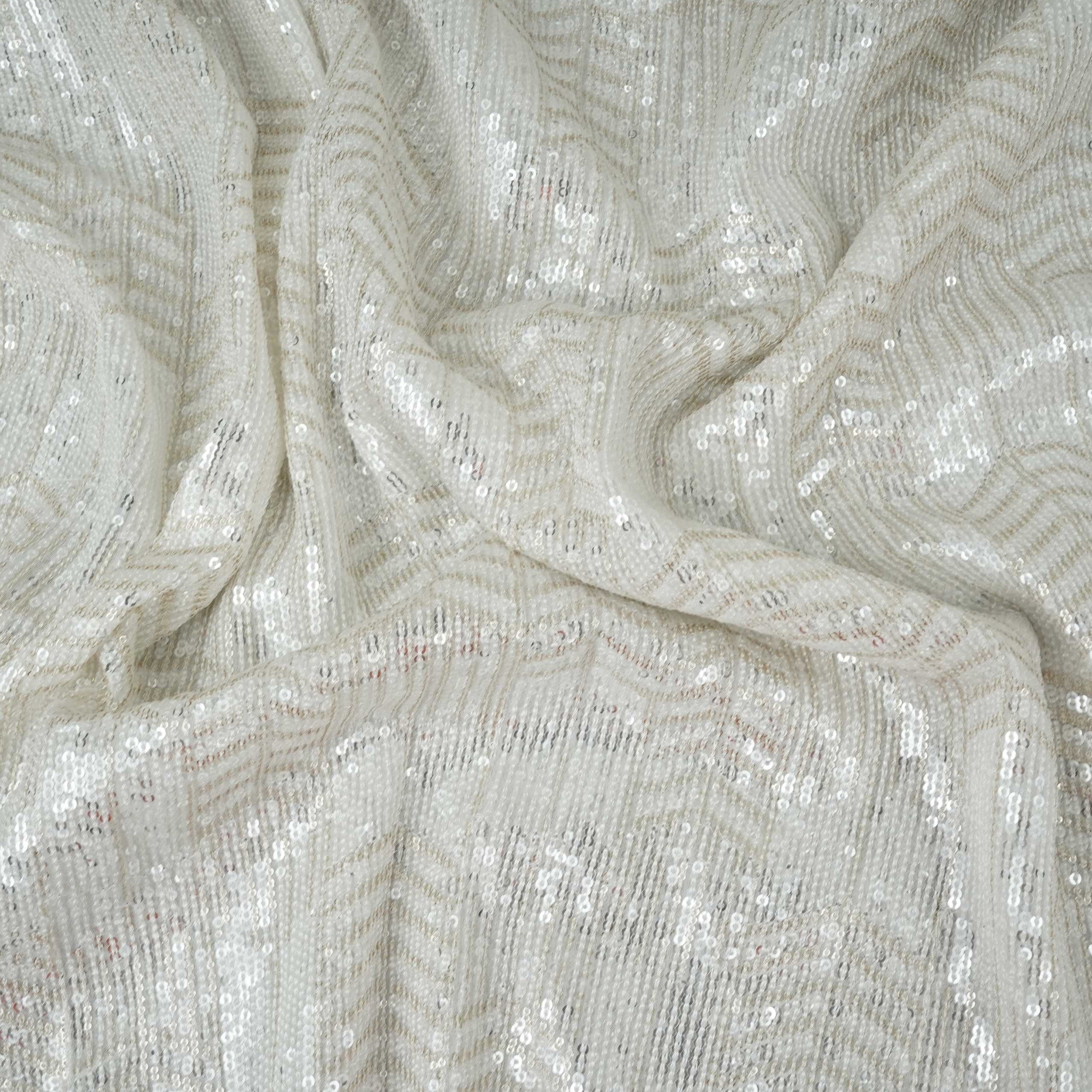 White Dyeable Chevron Sequins Embroidery Georgette Fabric DR-32401 - TradeUNO