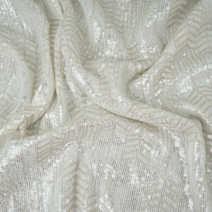 White Dyeable Chevron Sequins Embroidery Georgette Fabric DR-32401 - TradeUNO