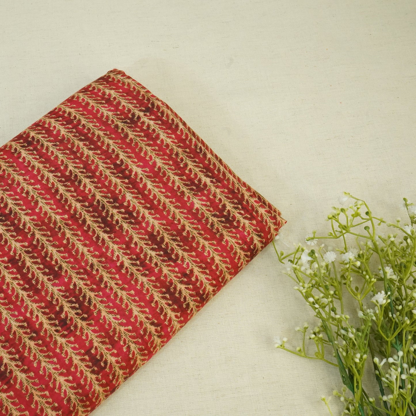 Red Bail Print Muslin Fabric 15716