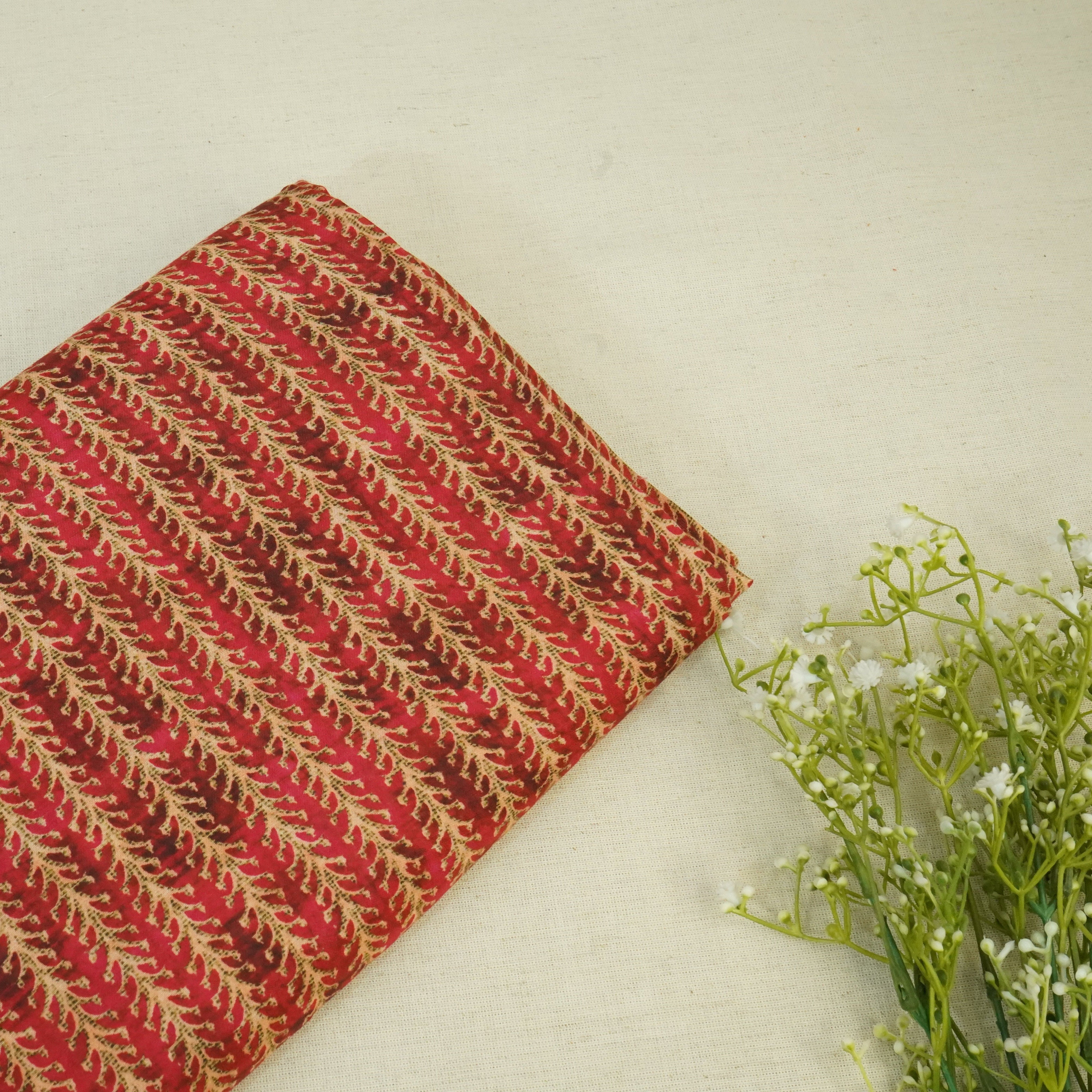 Red Bail Print Muslin Fabric 15716